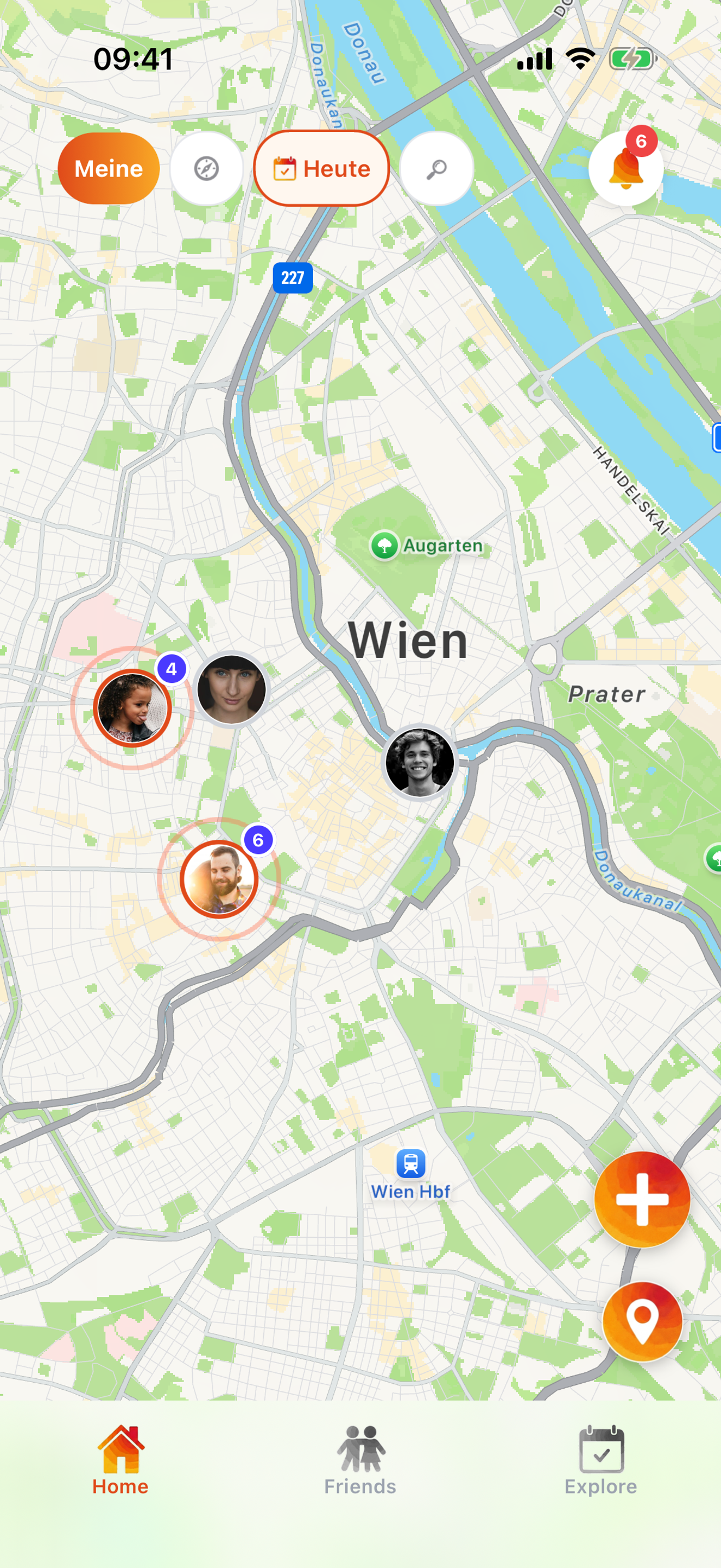 TAGZ home map with friends and event pins
