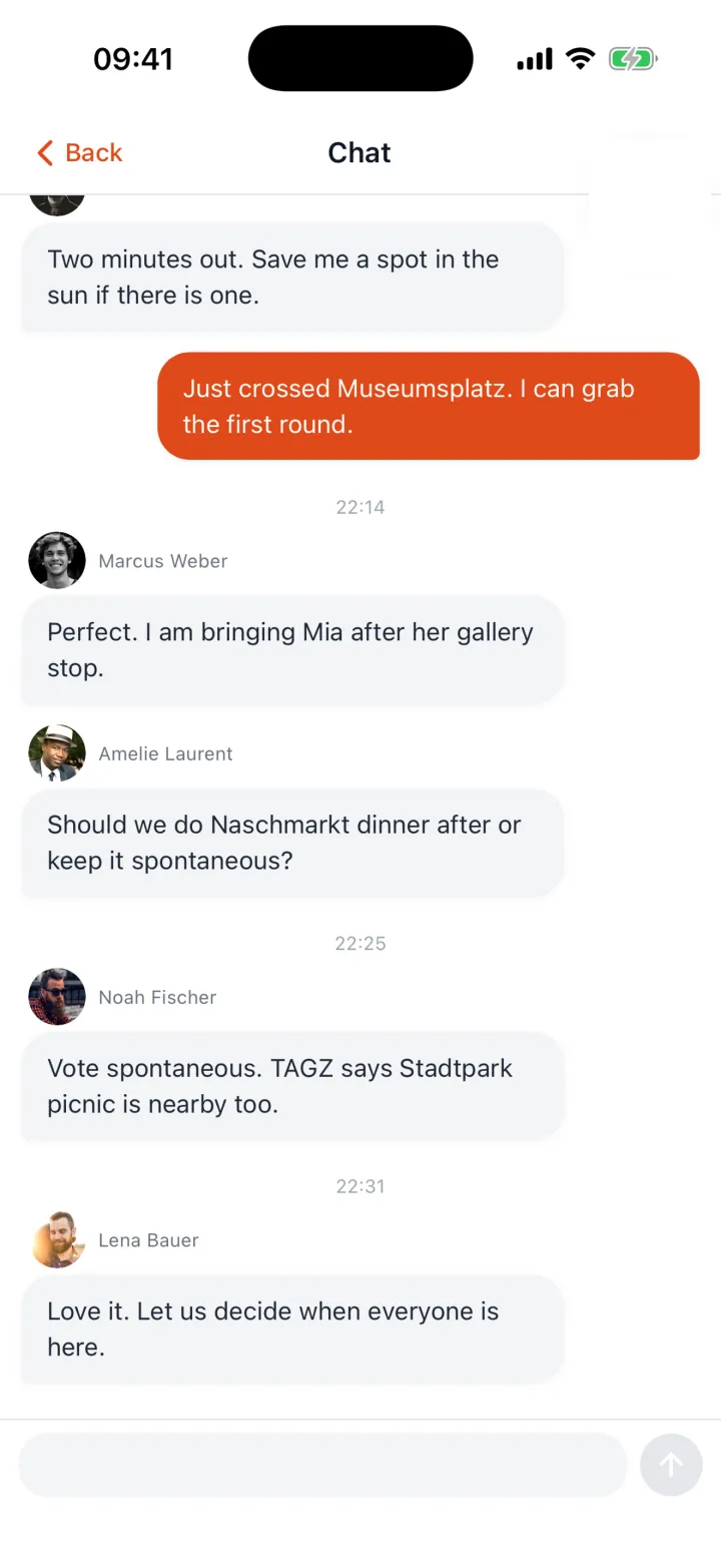 TAGZ chat screen threaded inside a single event